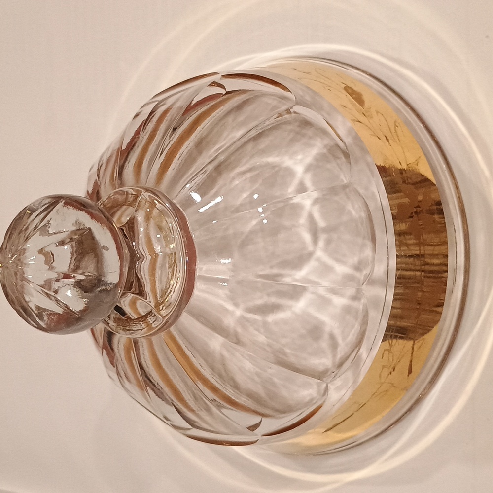 Vintage Clear Glass Butter Dish Cover with Gold Band